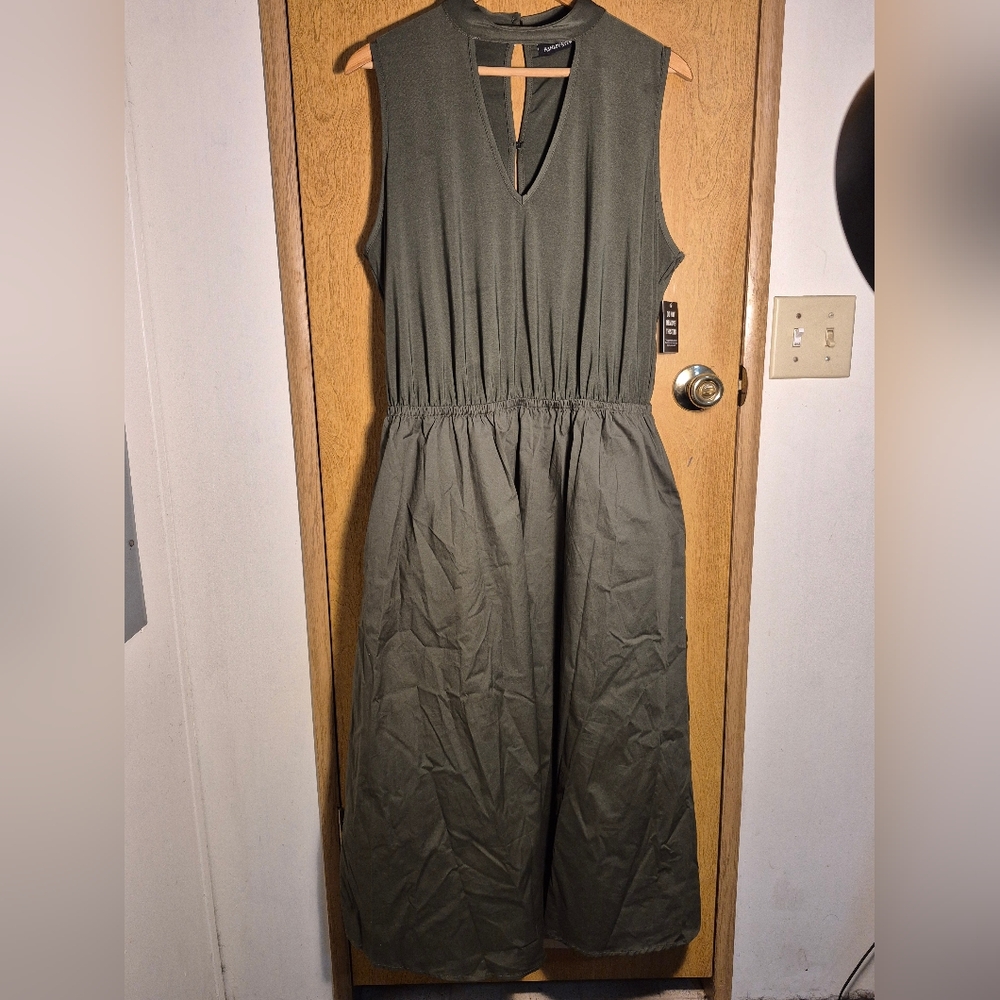 Ashley Stewart Green Ruched Maxi Sundress